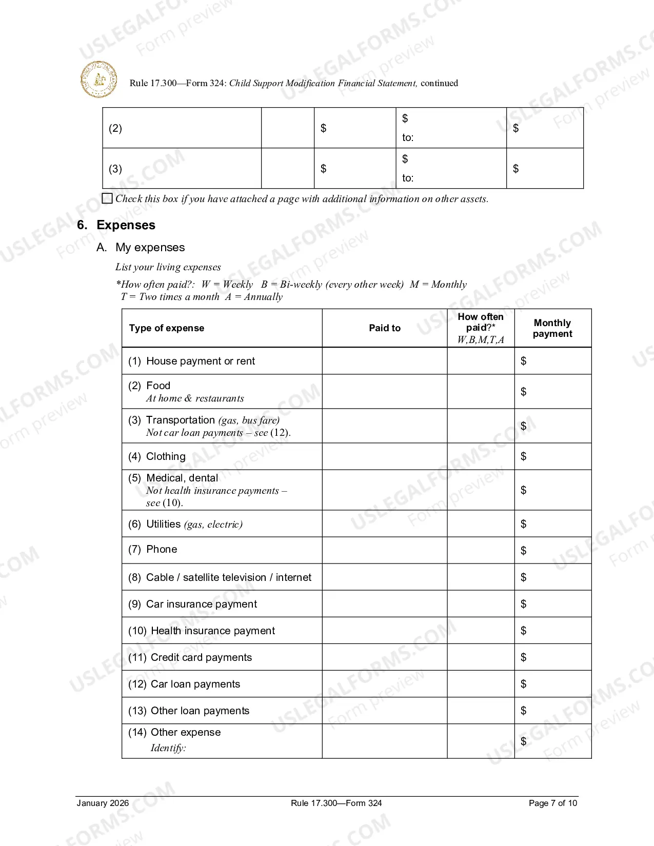Preview Child SUpport Modification Financial Statement