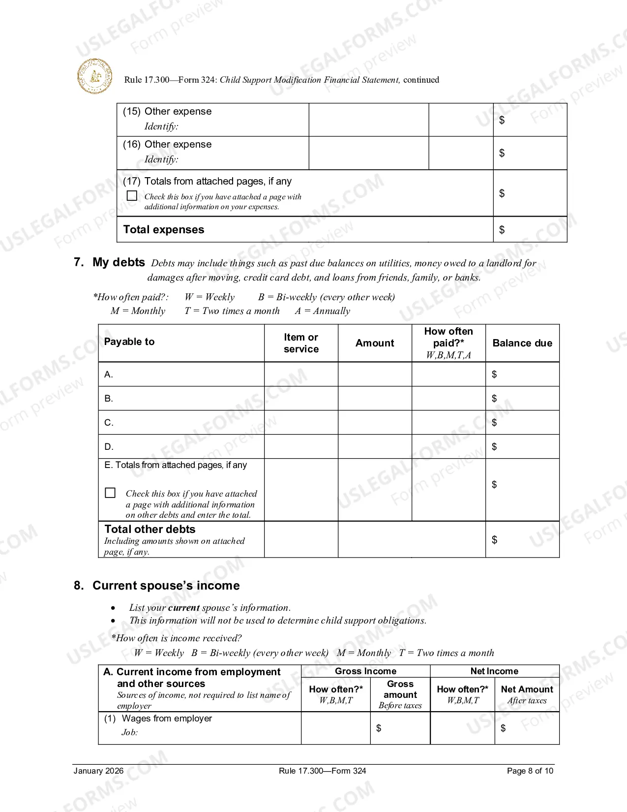 Preview Child SUpport Modification Financial Statement