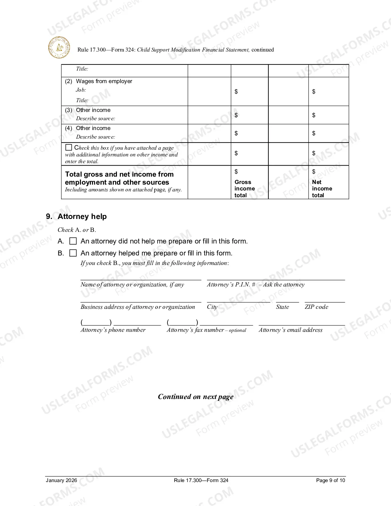 Preview Child SUpport Modification Financial Statement