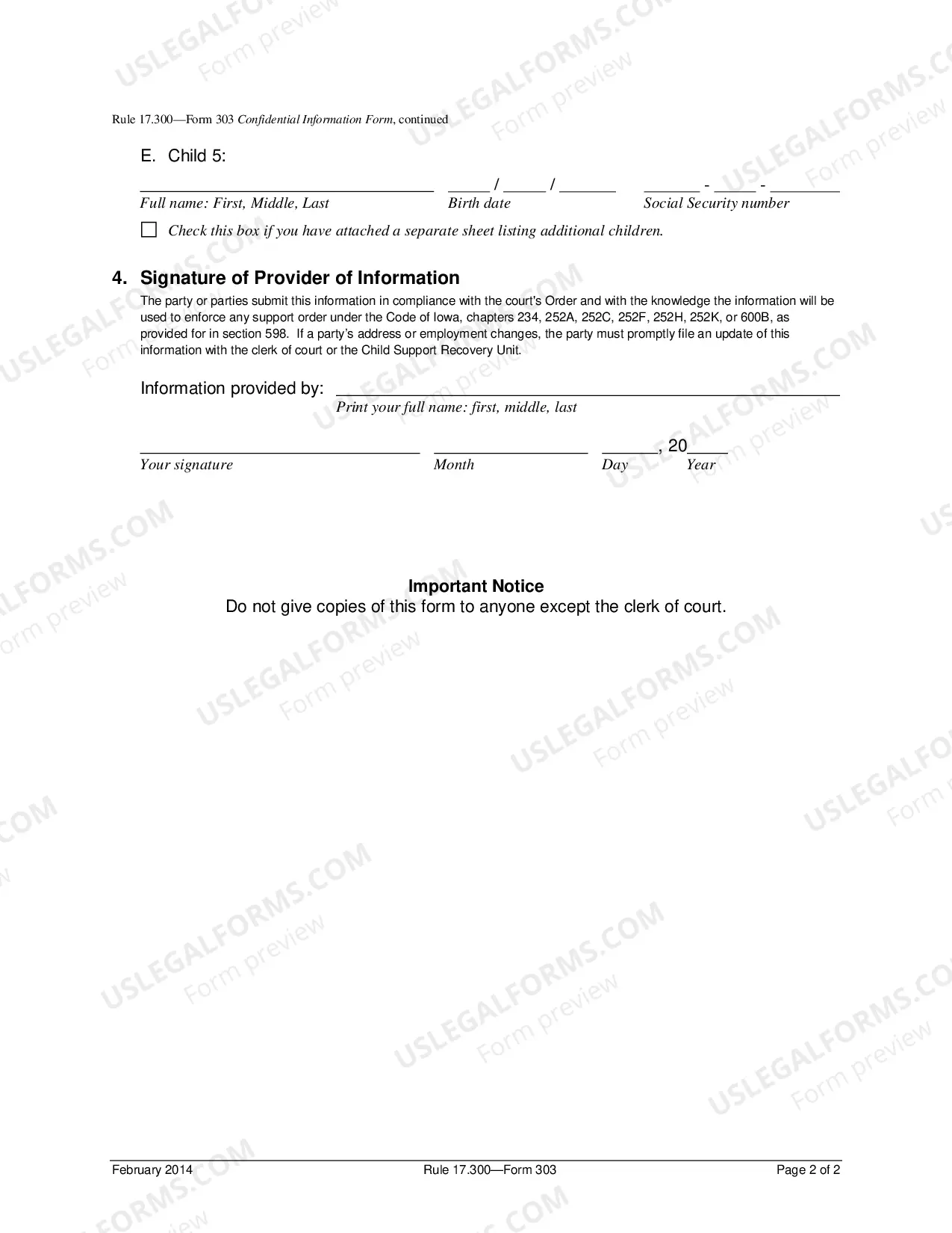 Preview Confidential Information Form