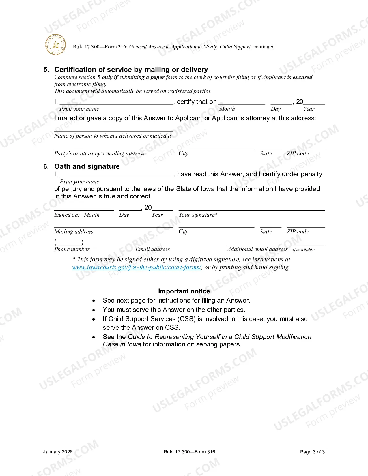 Preview General Answer To Application To Modify Child Support