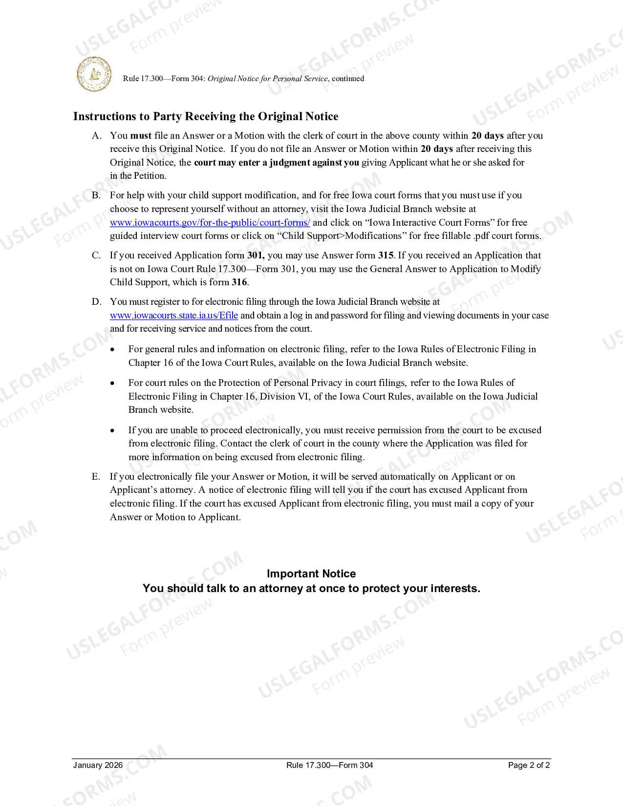 Preview Original Notice For Personal Service (Efiling)
