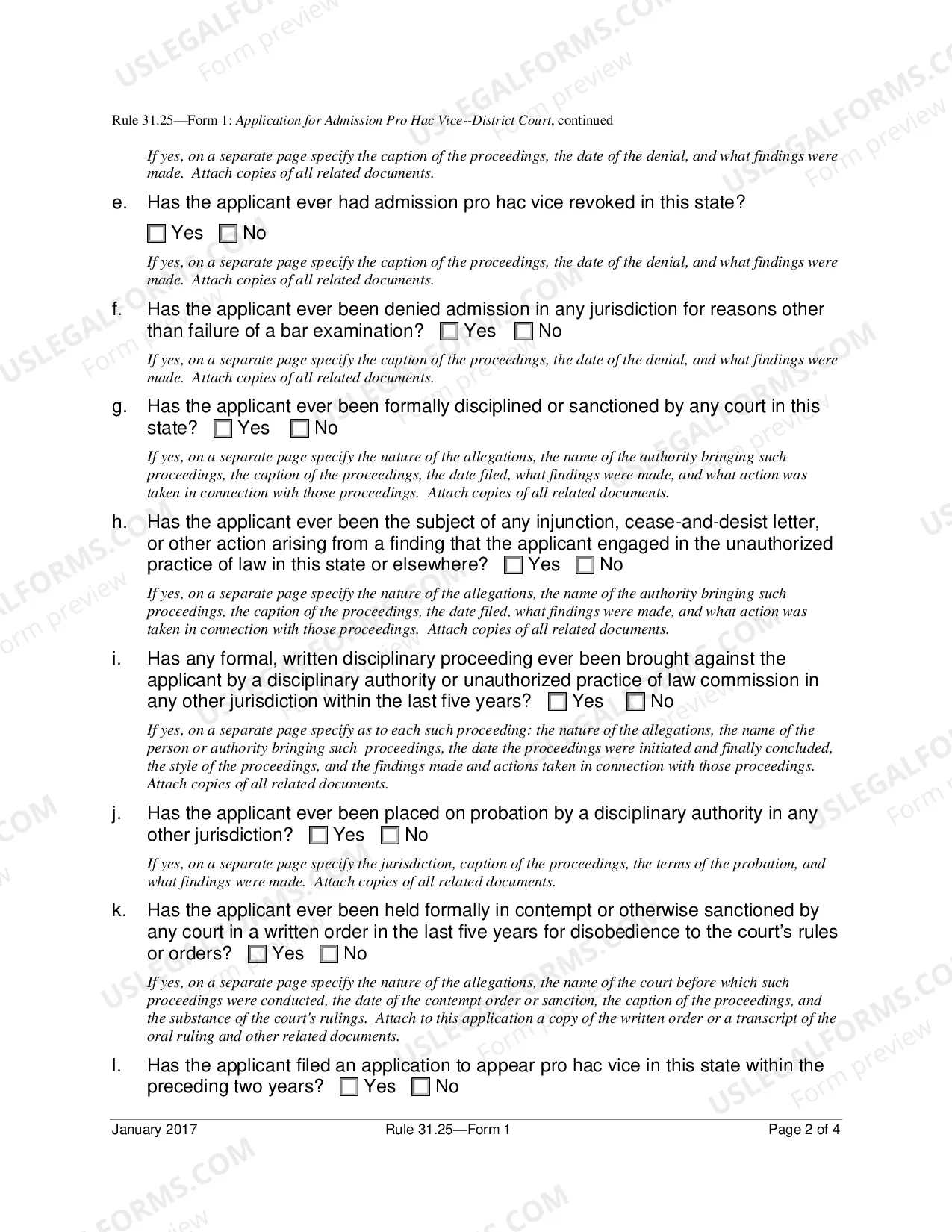 Preview Application For Admission Pro Hac Vice District Court
