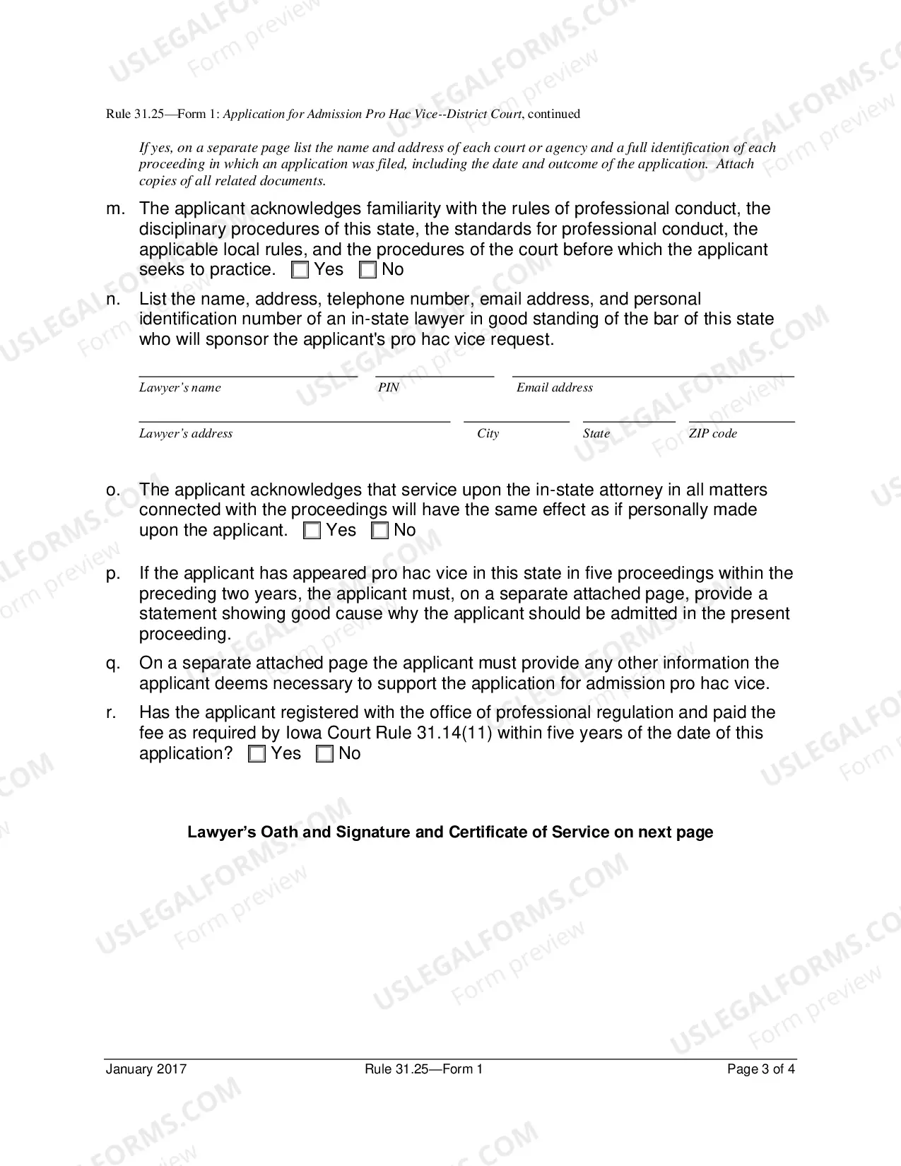 Preview Application For Admission Pro Hac Vice District Court