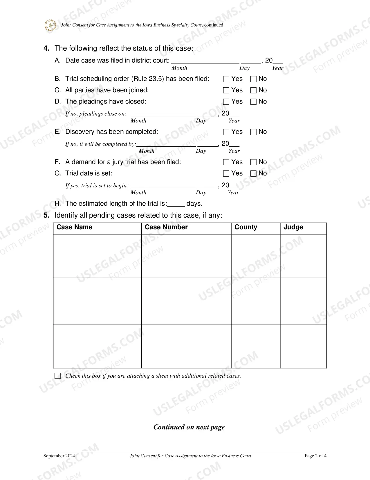 Preview Joint Consent For Case Assignment To Business Court