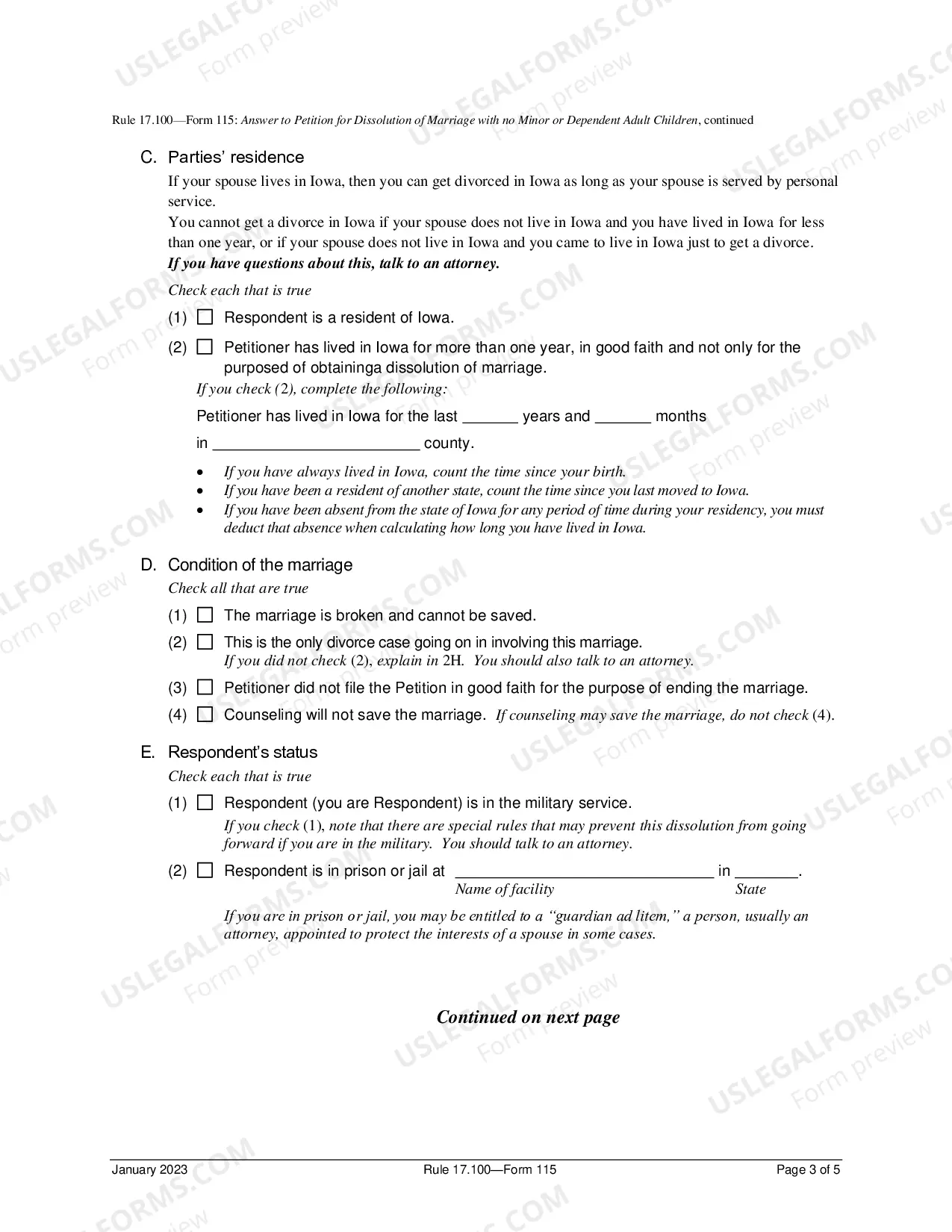 Preview Answer To Petition For Dissolution of Marriage No Minor Or Dependent Adult Children