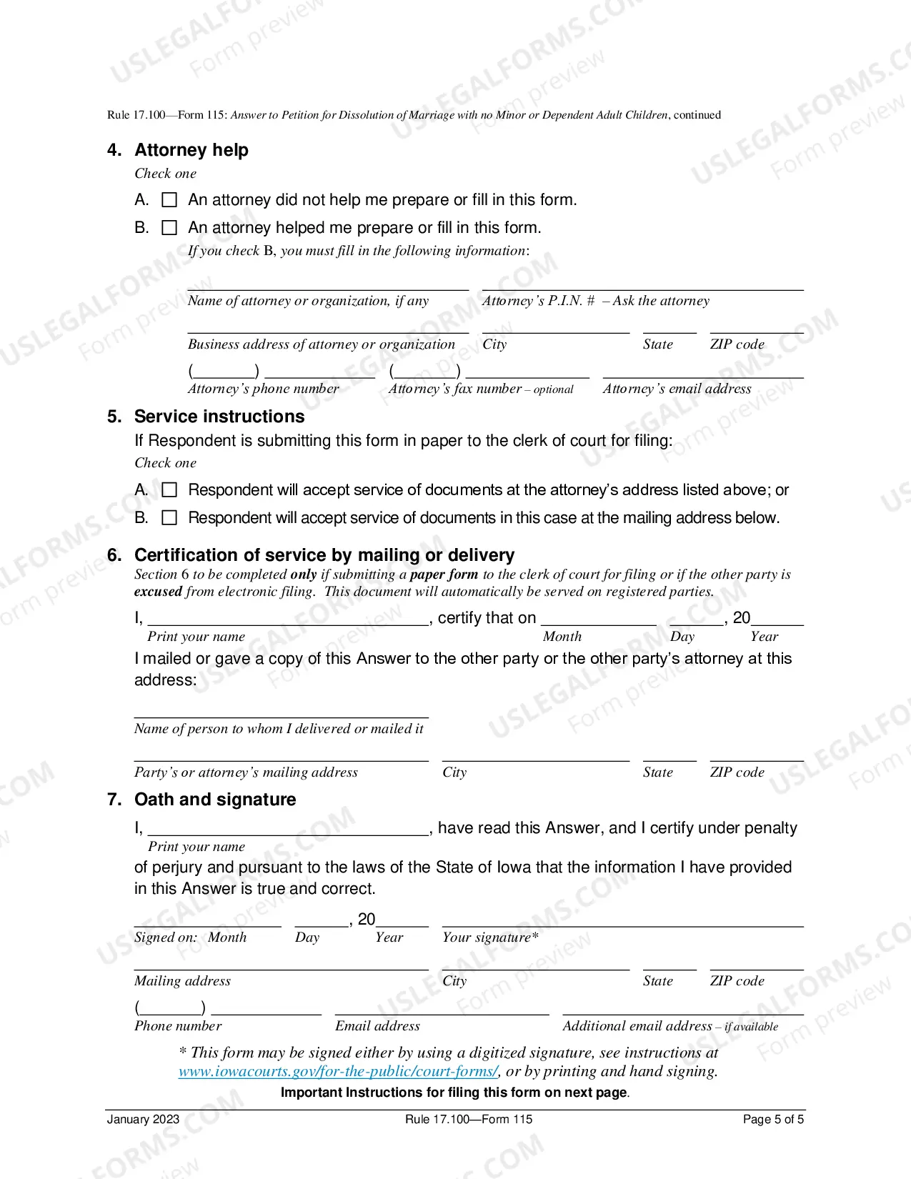 Preview Answer To Petition For Dissolution of Marriage No Minor Or Dependent Adult Children