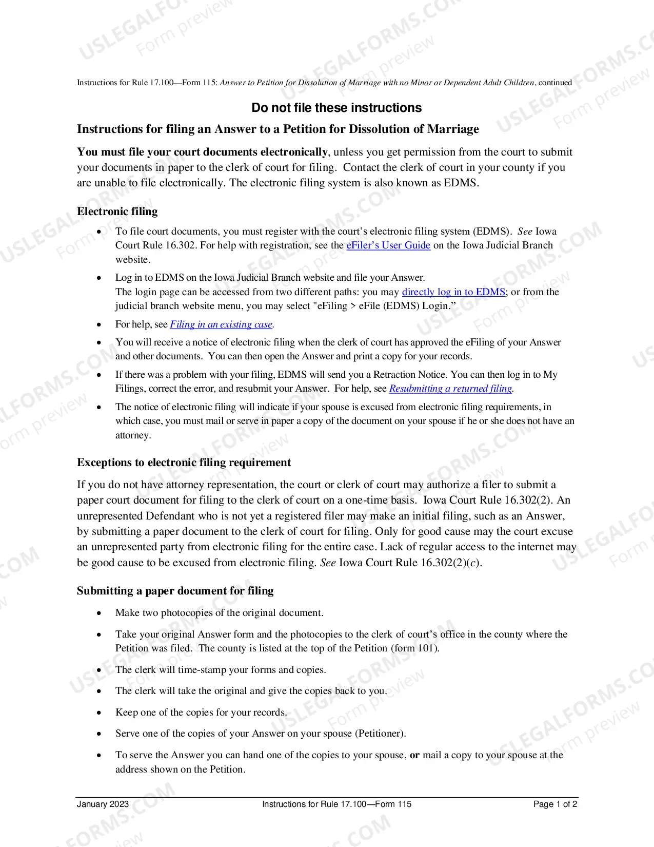 Preview Answer To Petition For Dissolution of Marriage No Minor Or Dependent Adult Children