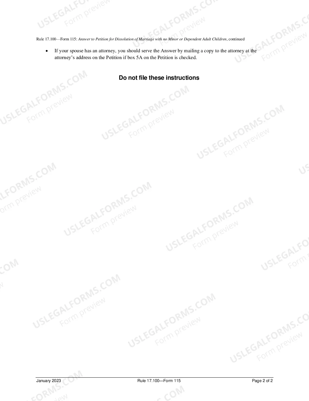 Preview Answer To Petition For Dissolution of Marriage No Minor Or Dependent Adult Children