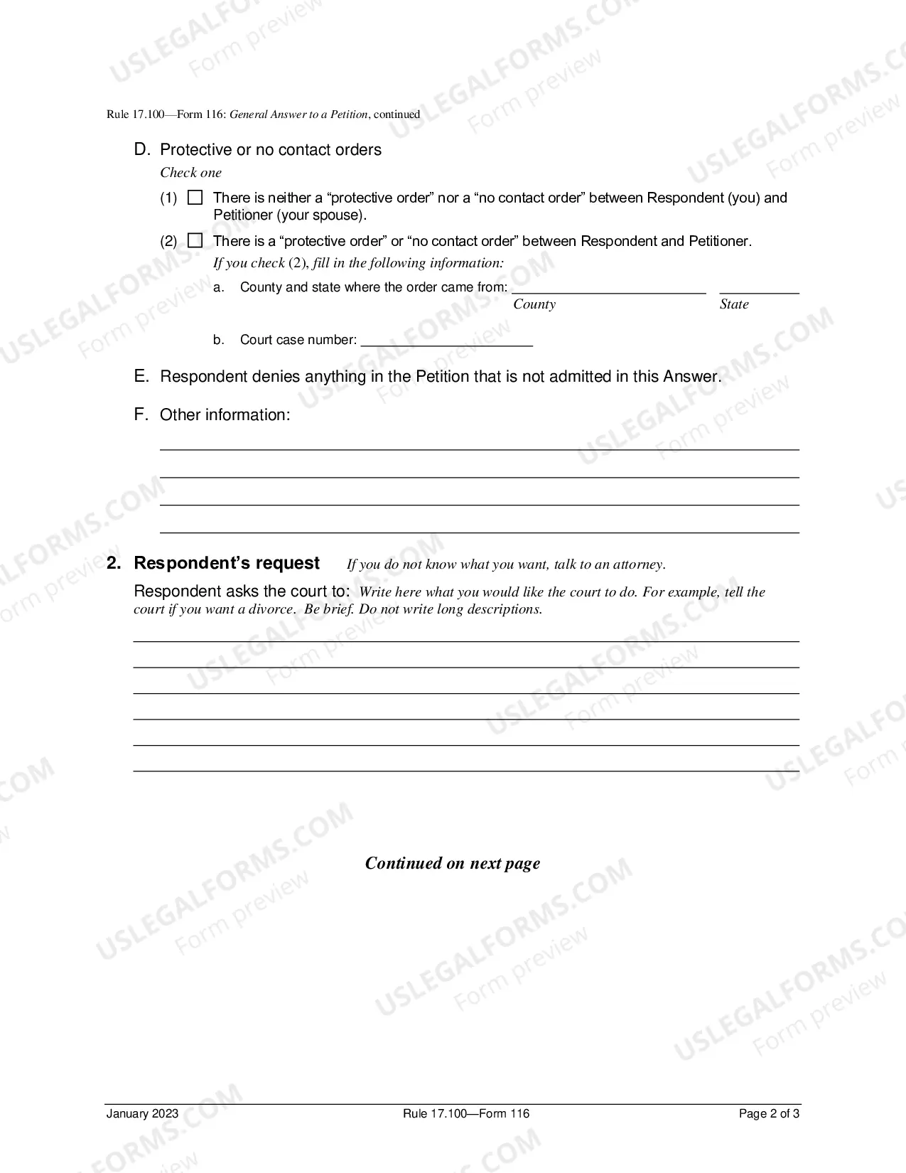Preview General Answer To A Petition
