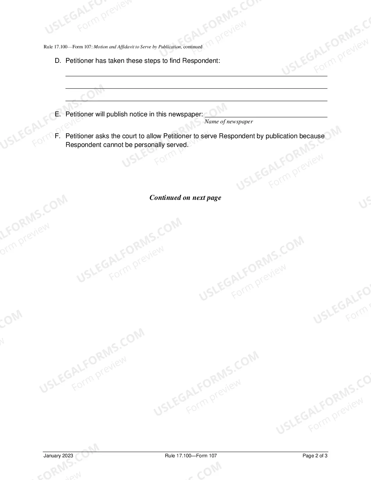 Preview Motion And Affidavit To Serve By Publication