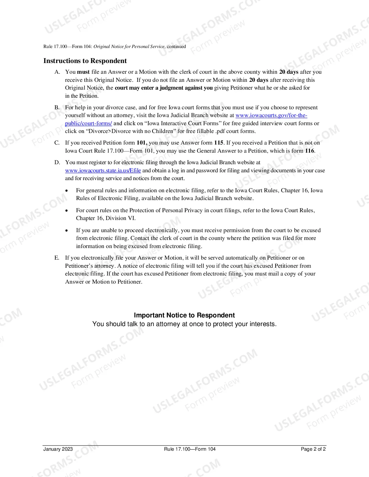 Preview Original Notice For Personal Service