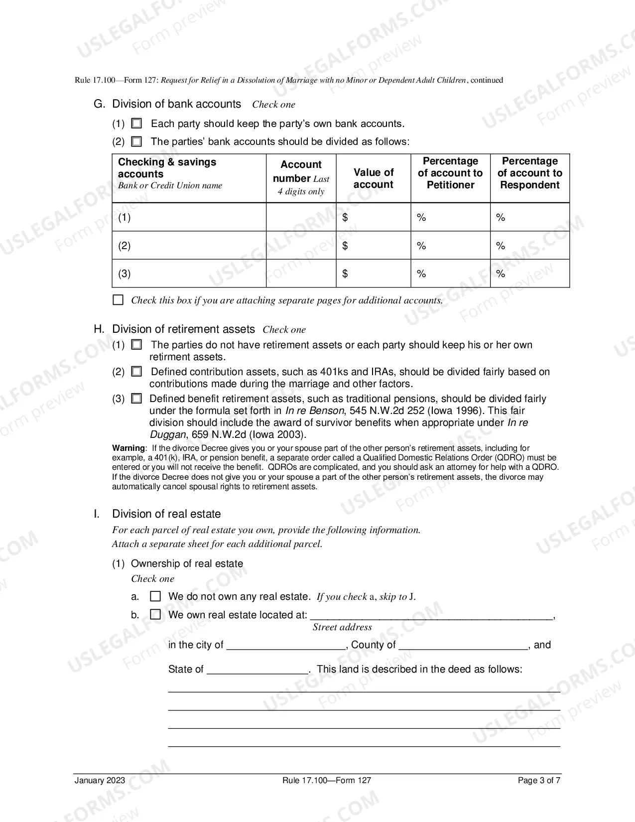 Preview Request For Relief In Dissolution of Marriage No Minor Or Dependent Adult Children