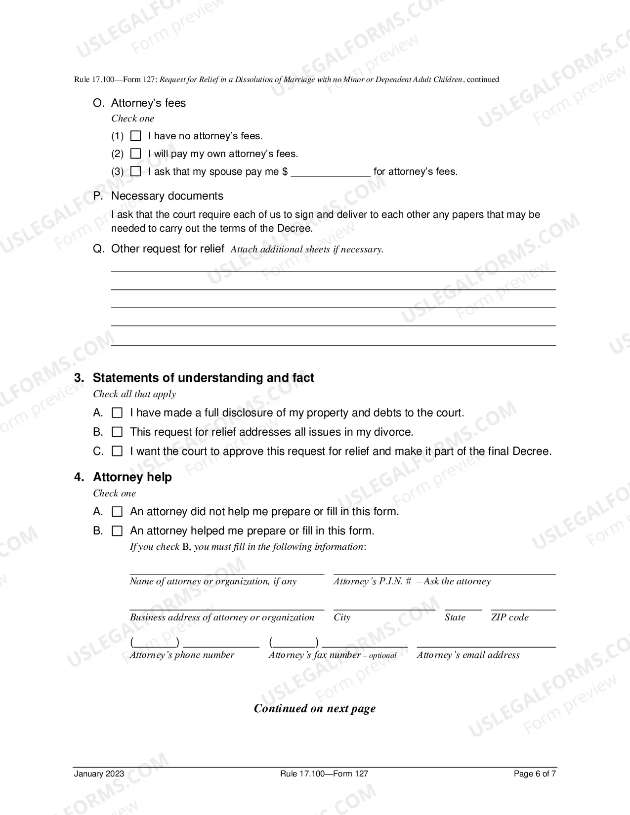 Preview Request For Relief In Dissolution of Marriage No Minor Or Dependent Adult Children