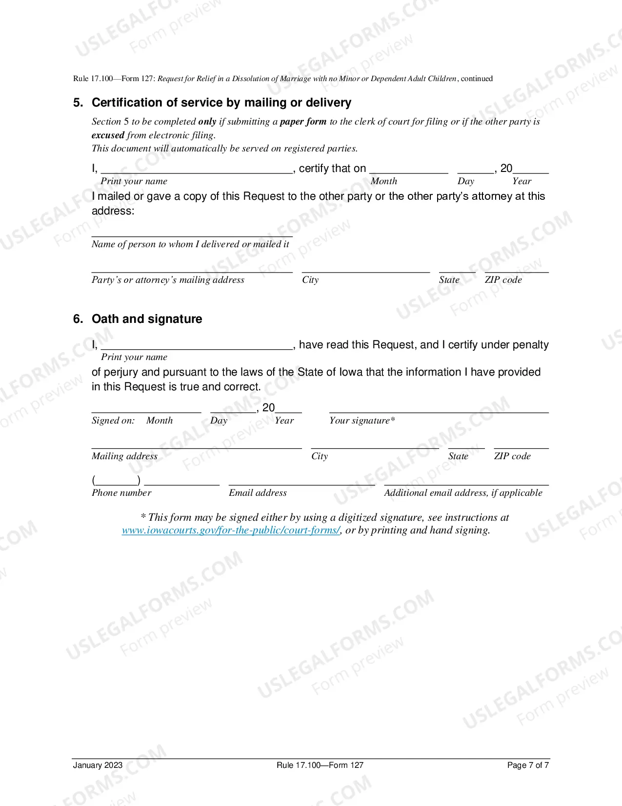 Preview Request For Relief In Dissolution of Marriage No Minor Or Dependent Adult Children