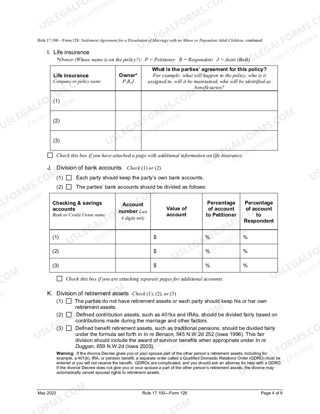 Preview Settlement Agreement For Dissolution of Marriage No Minor Or Dependent Adult Children