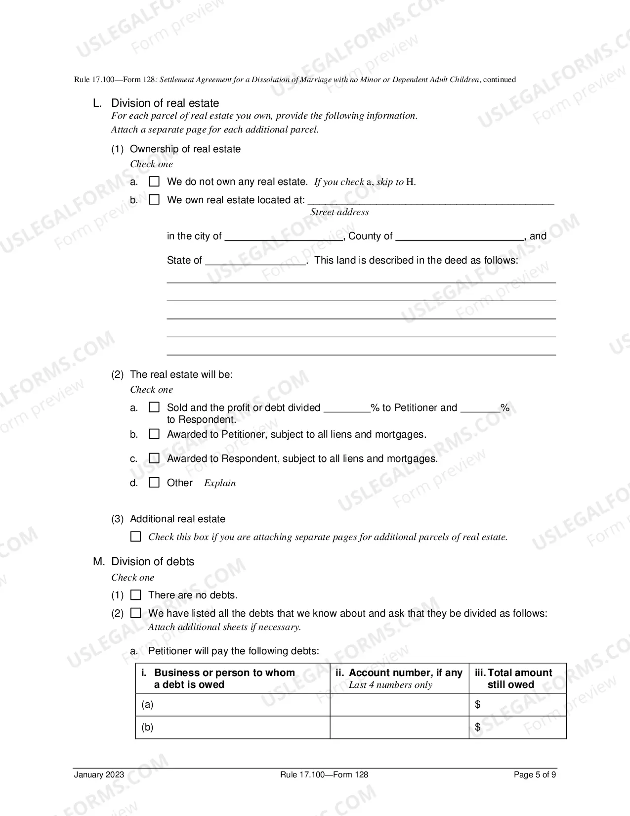Preview Settlement Agreement For Dissolution of Marriage No Minor Or Dependent Adult Children