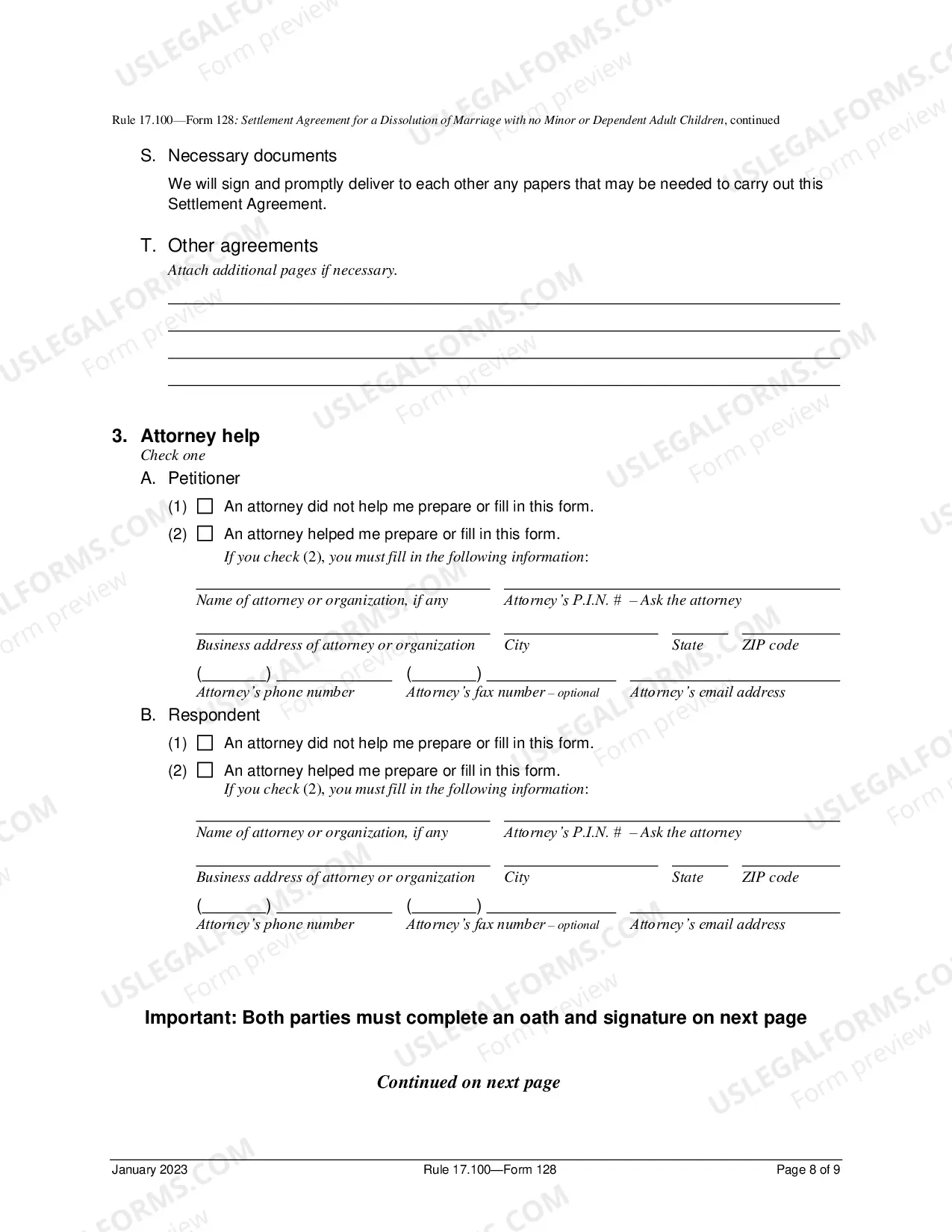 Preview Settlement Agreement For Dissolution of Marriage No Minor Or Dependent Adult Children