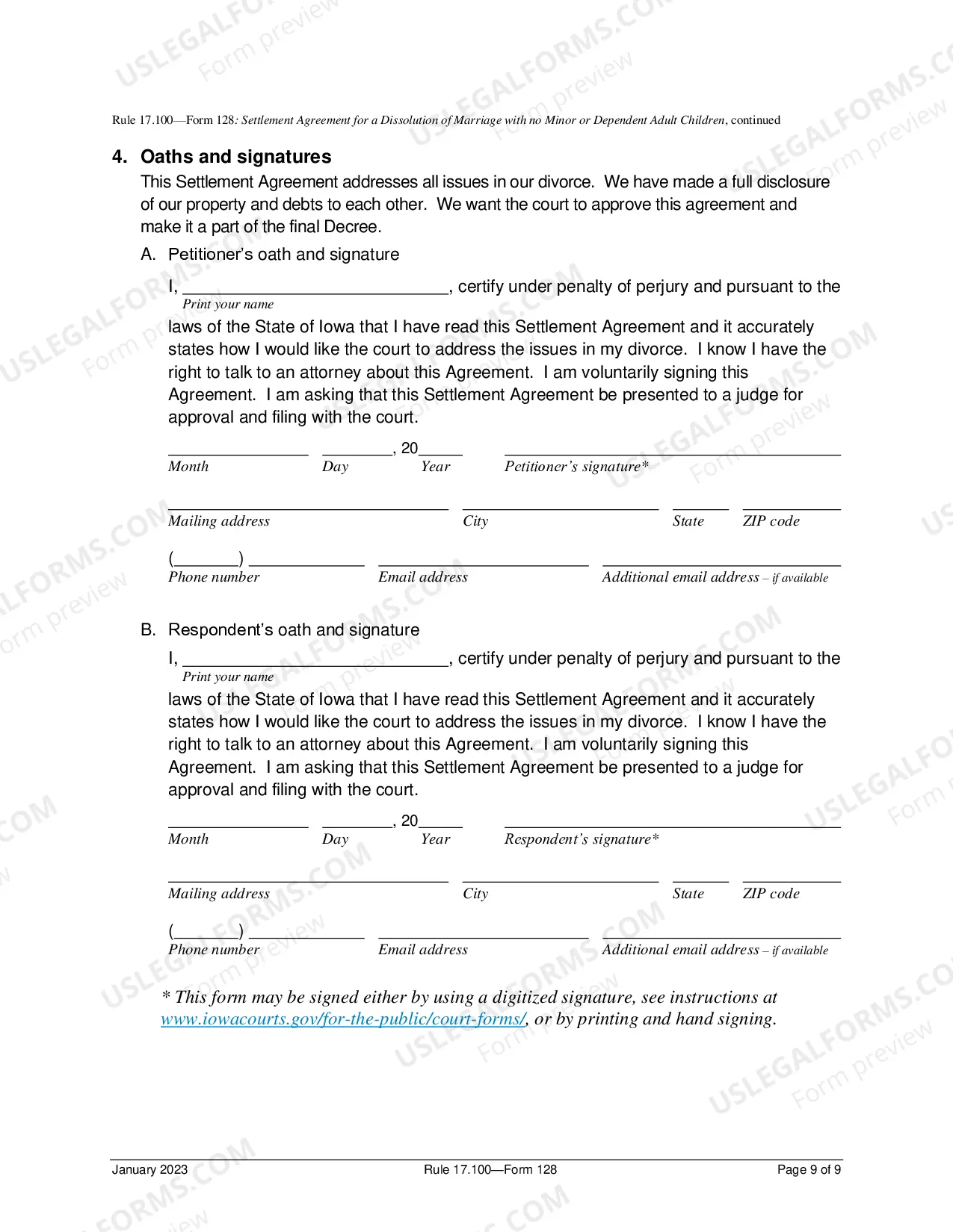 Preview Settlement Agreement For Dissolution of Marriage No Minor Or Dependent Adult Children