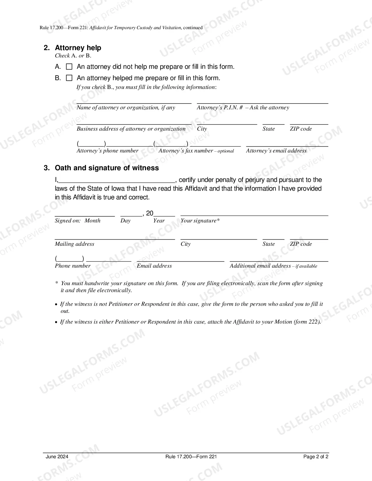 Preview Affidavit For Temporary Custody And Visitation
