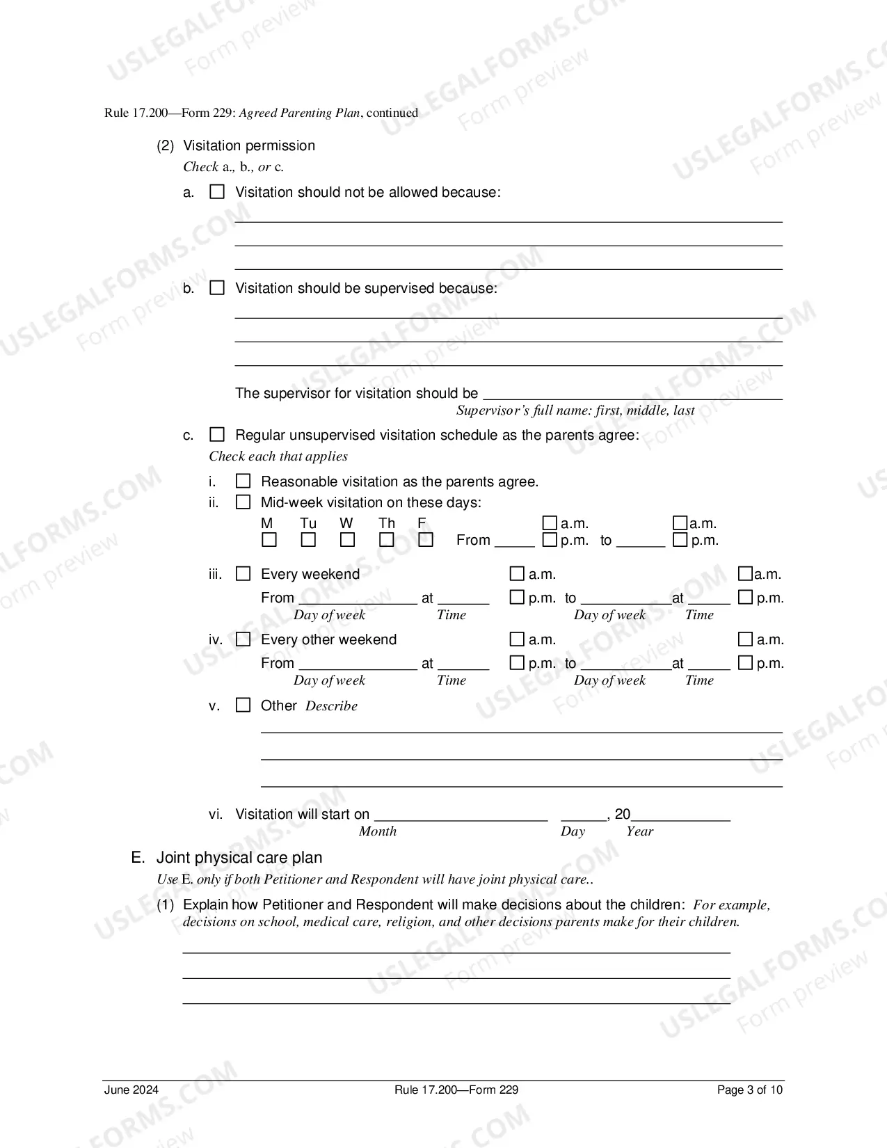 Preview Agreed Parenting Plan