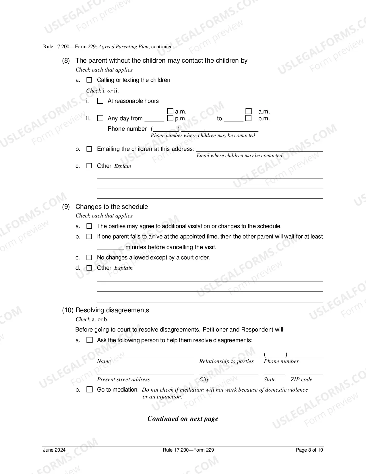 Preview Agreed Parenting Plan