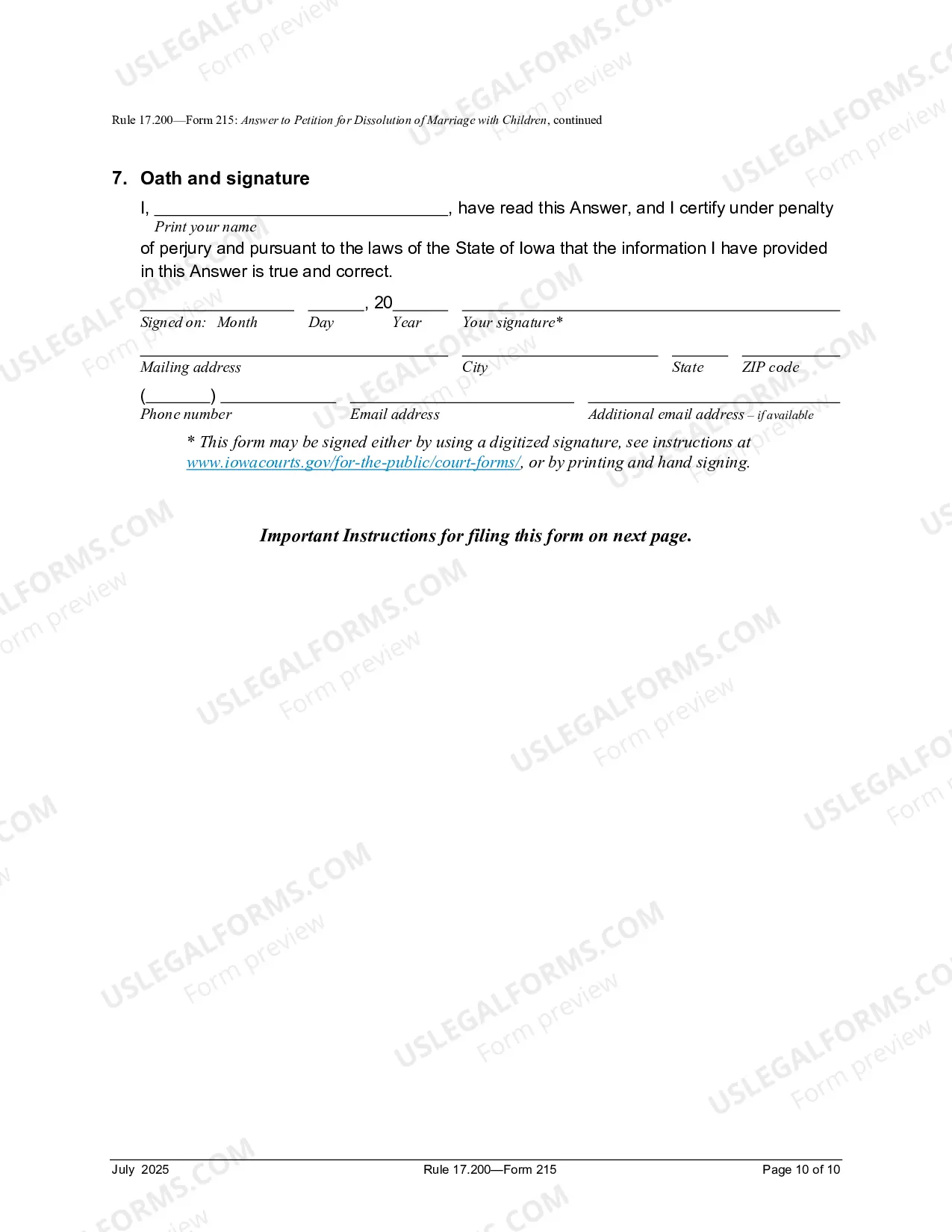 Preview Answer To Petition For Dissolution of Marriage With Children