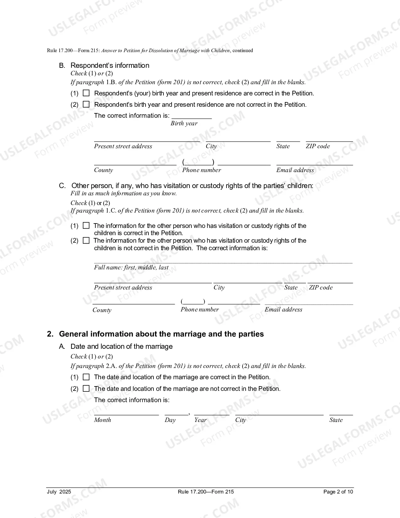 Preview Answer To Petition For Dissolution of Marriage With Children