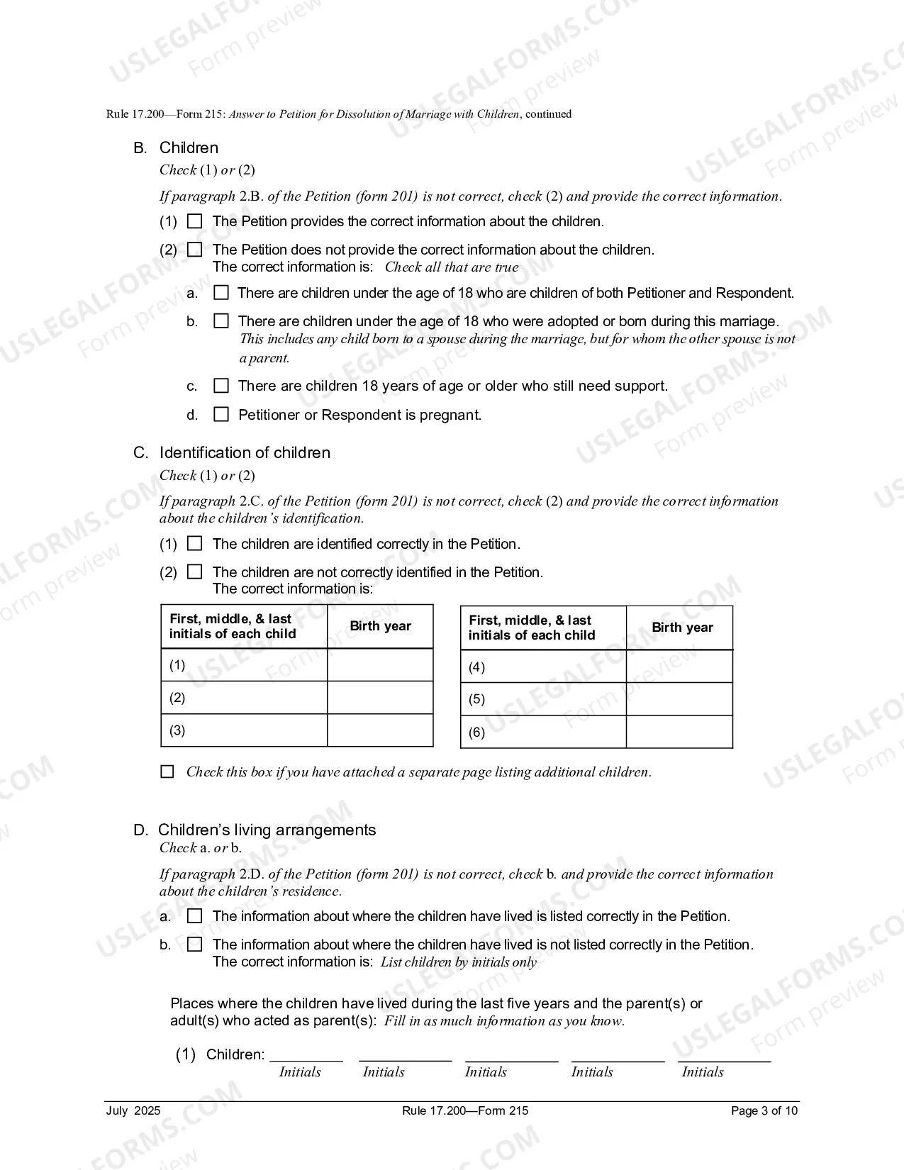 Preview Answer To Petition For Dissolution of Marriage With Children