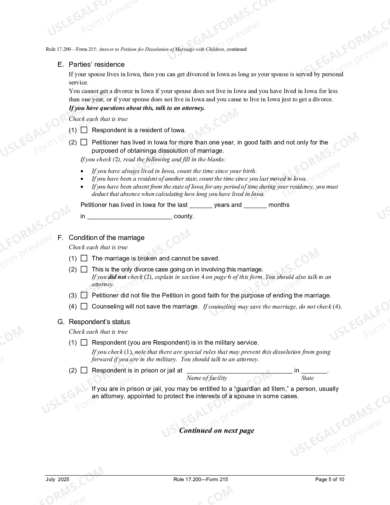 Preview Answer To Petition For Dissolution of Marriage With Children