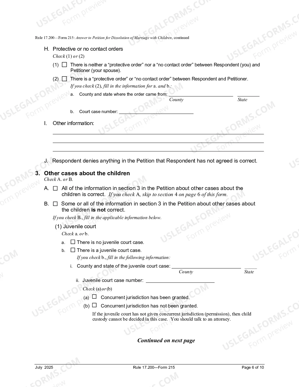 Preview Answer To Petition For Dissolution of Marriage With Children
