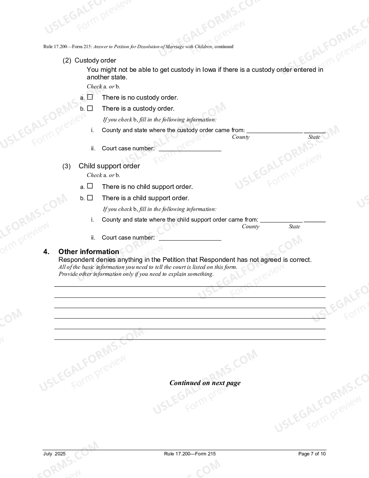 Preview Answer To Petition For Dissolution of Marriage With Children