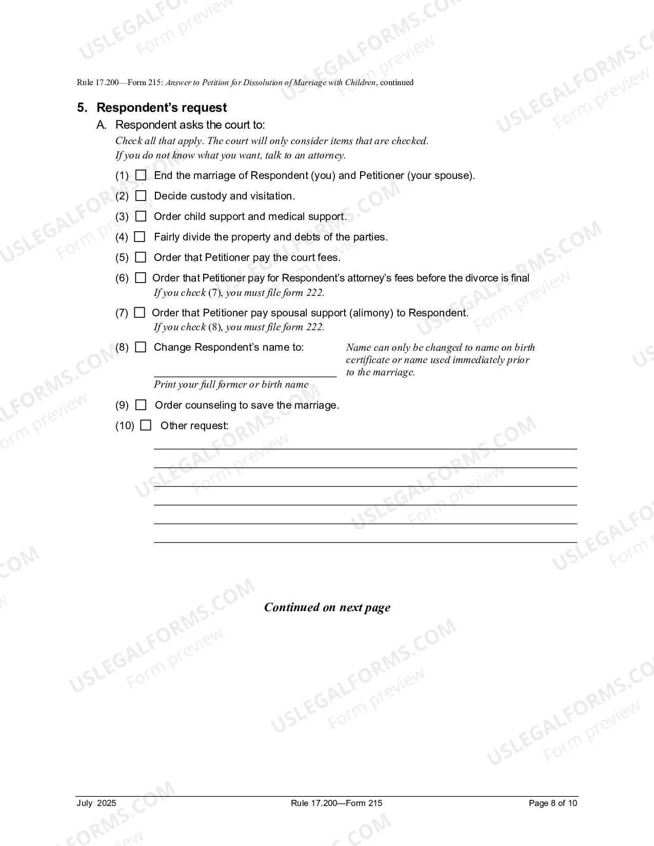 Preview Answer To Petition For Dissolution of Marriage With Children