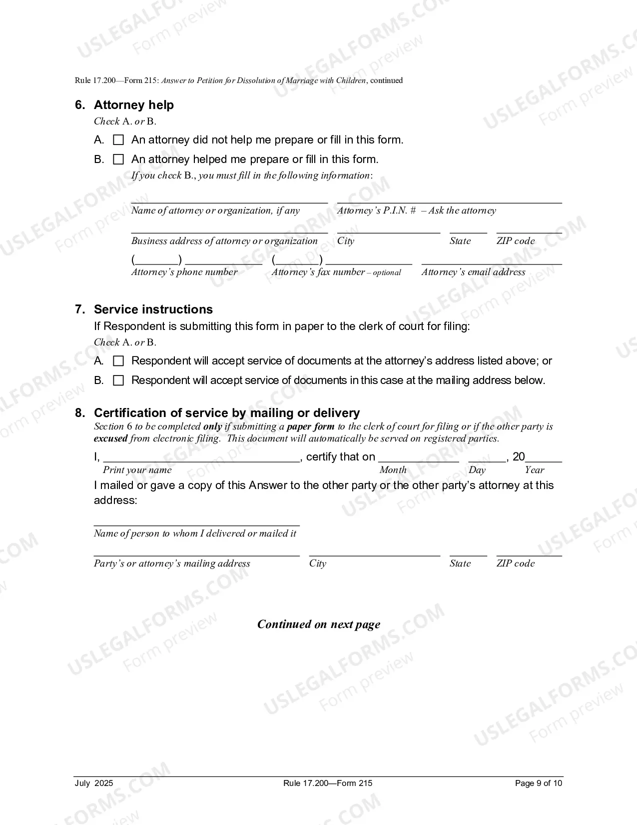 Preview Answer To Petition For Dissolution of Marriage With Children