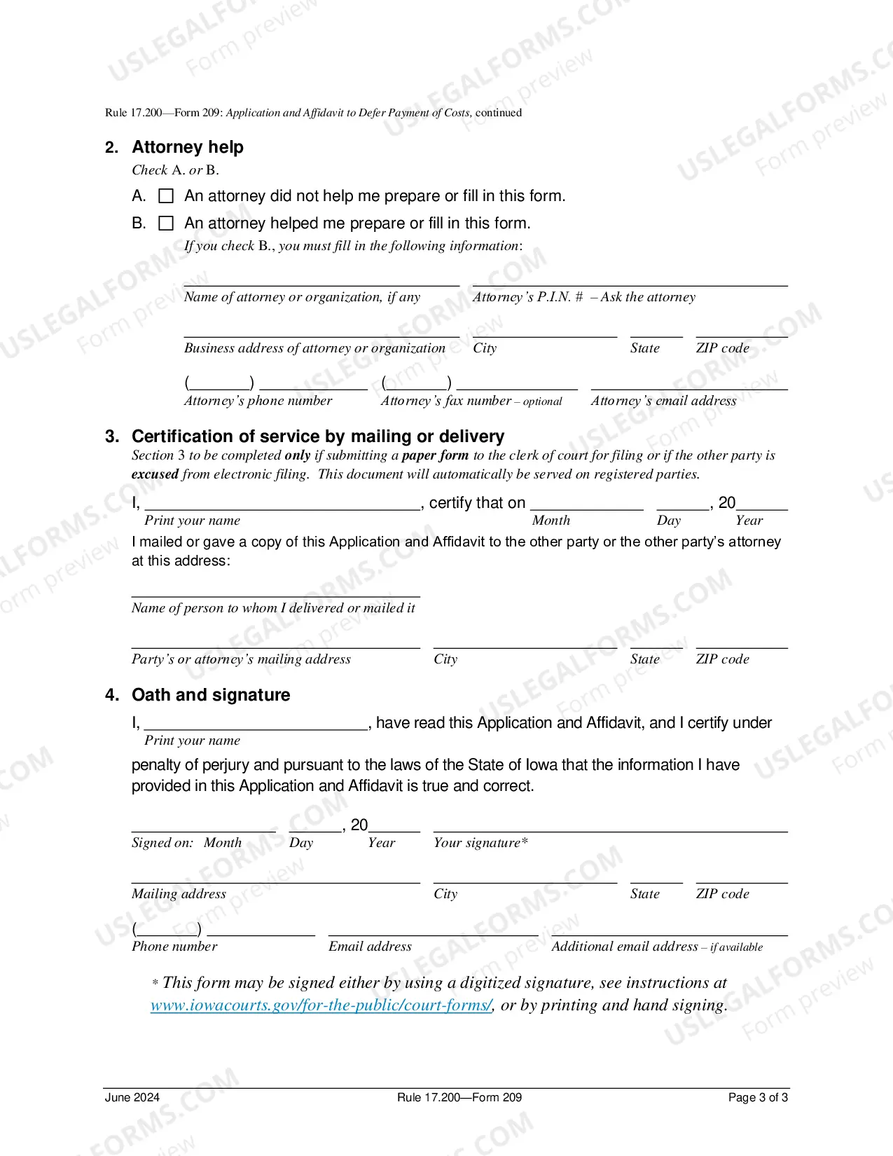 Preview Application And Affidavit To Defer Payment of Costs