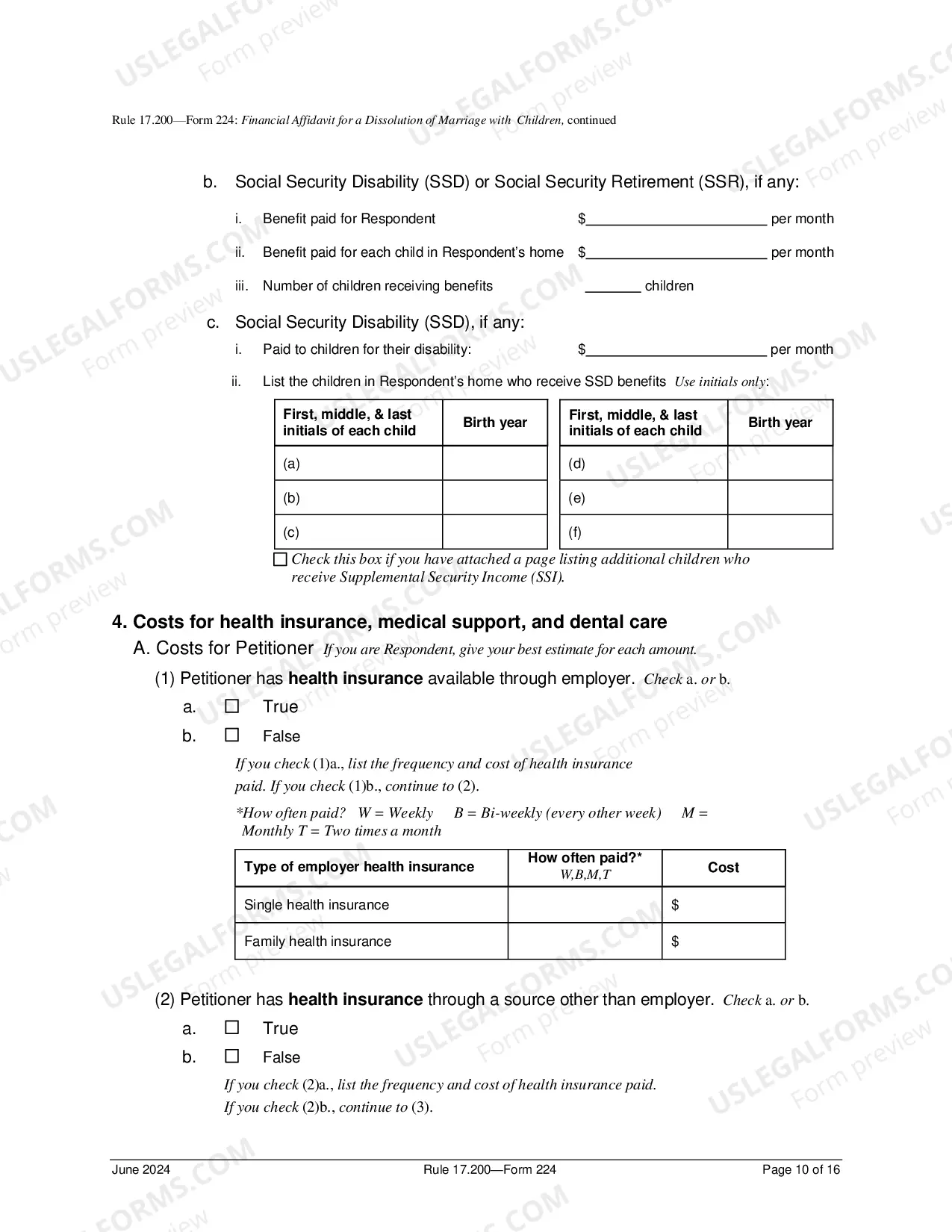 Preview Financial Affidavit For Dissolution of Marriage With Children