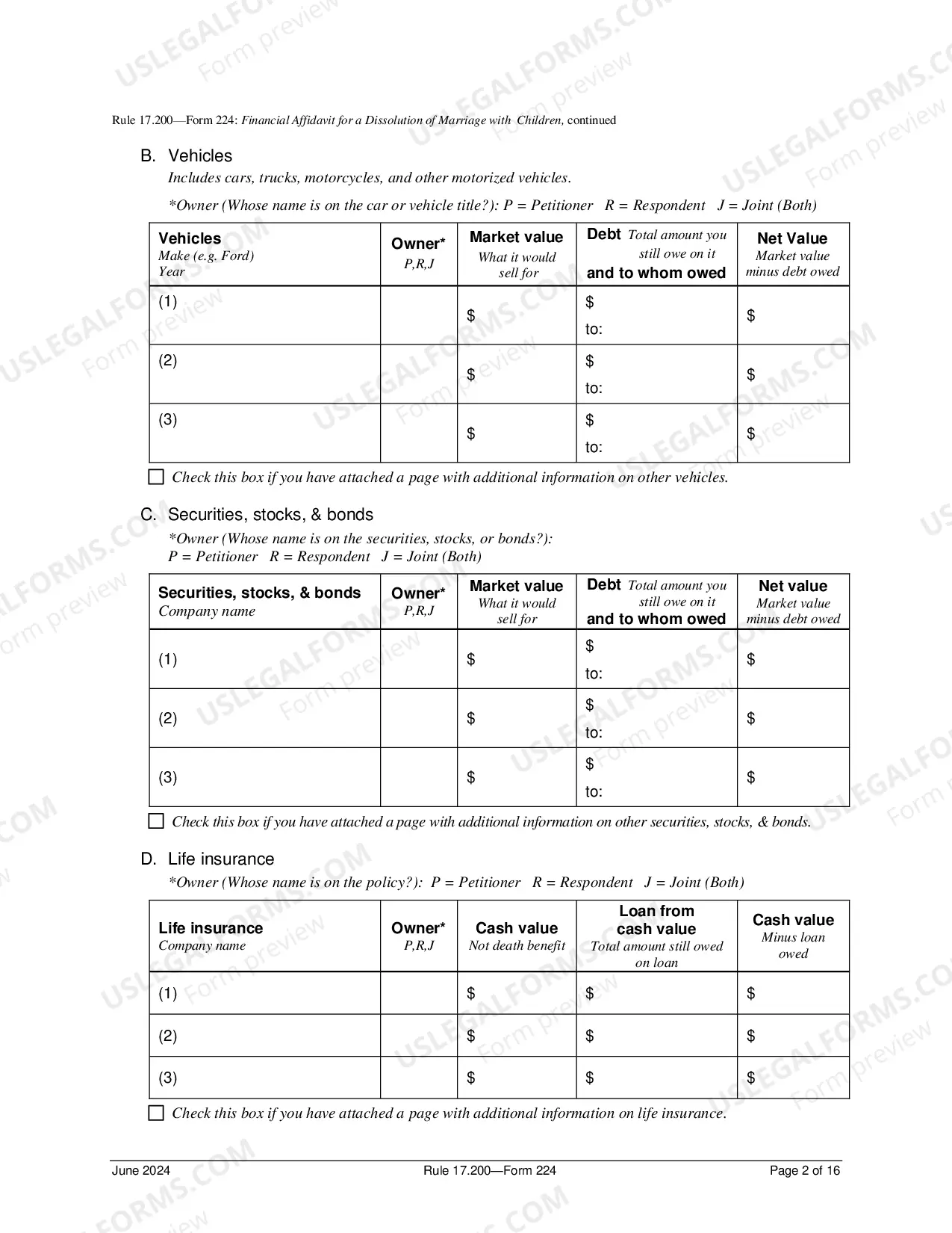 Preview Financial Affidavit For Dissolution of Marriage With Children