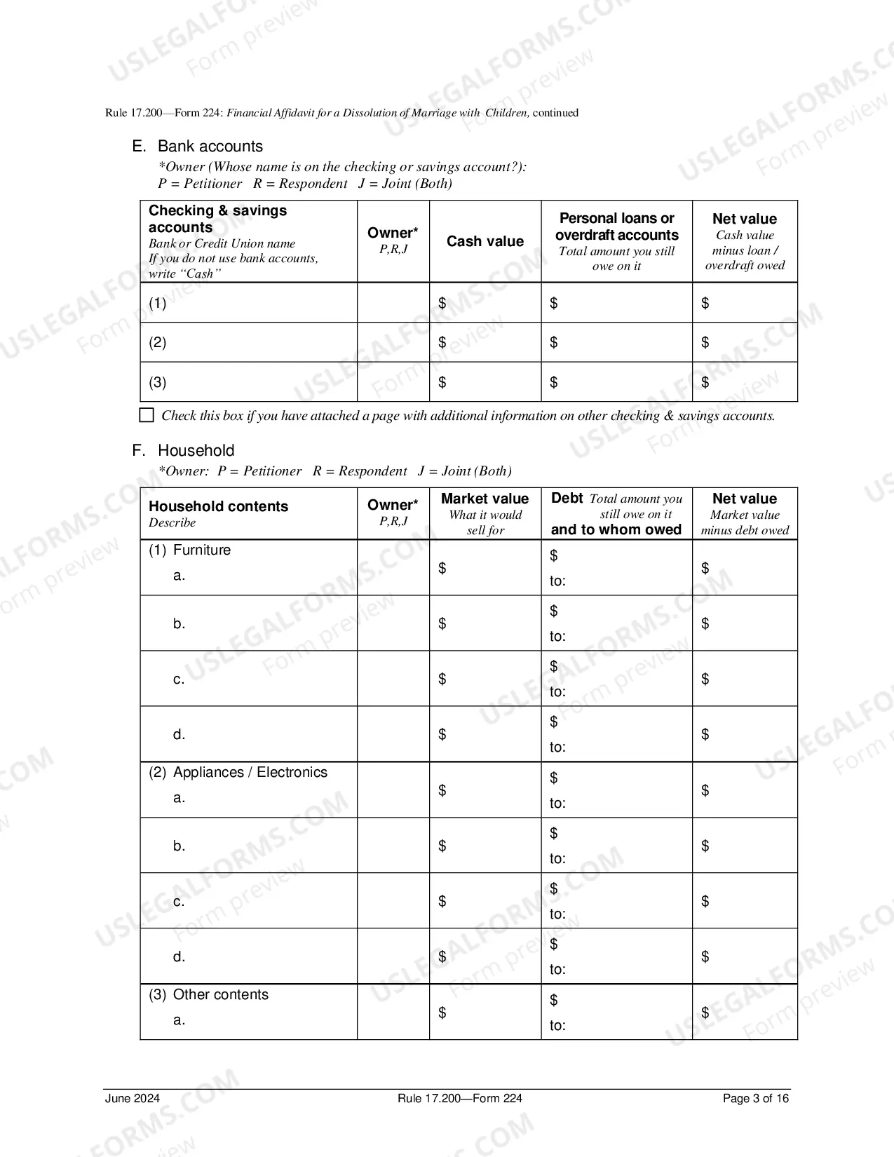 Preview Financial Affidavit For Dissolution of Marriage With Children