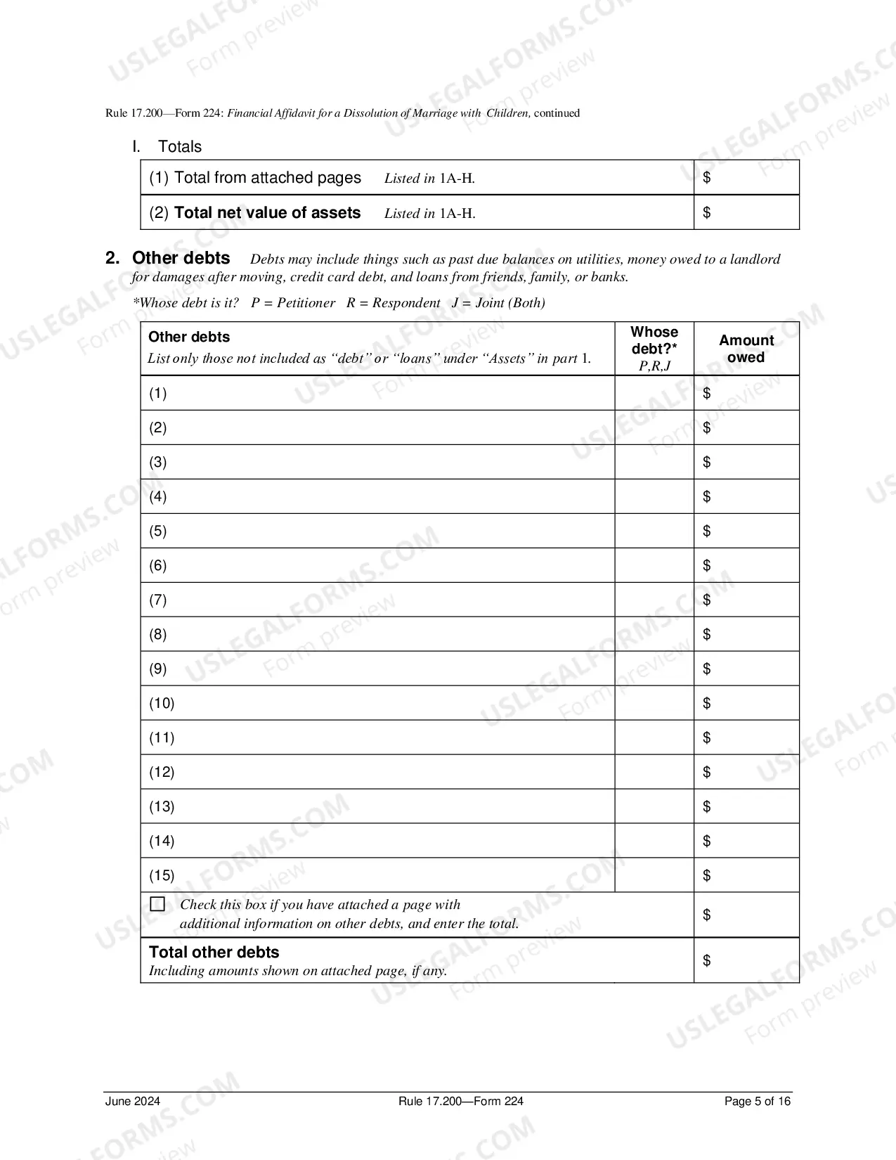 Preview Financial Affidavit For Dissolution of Marriage With Children