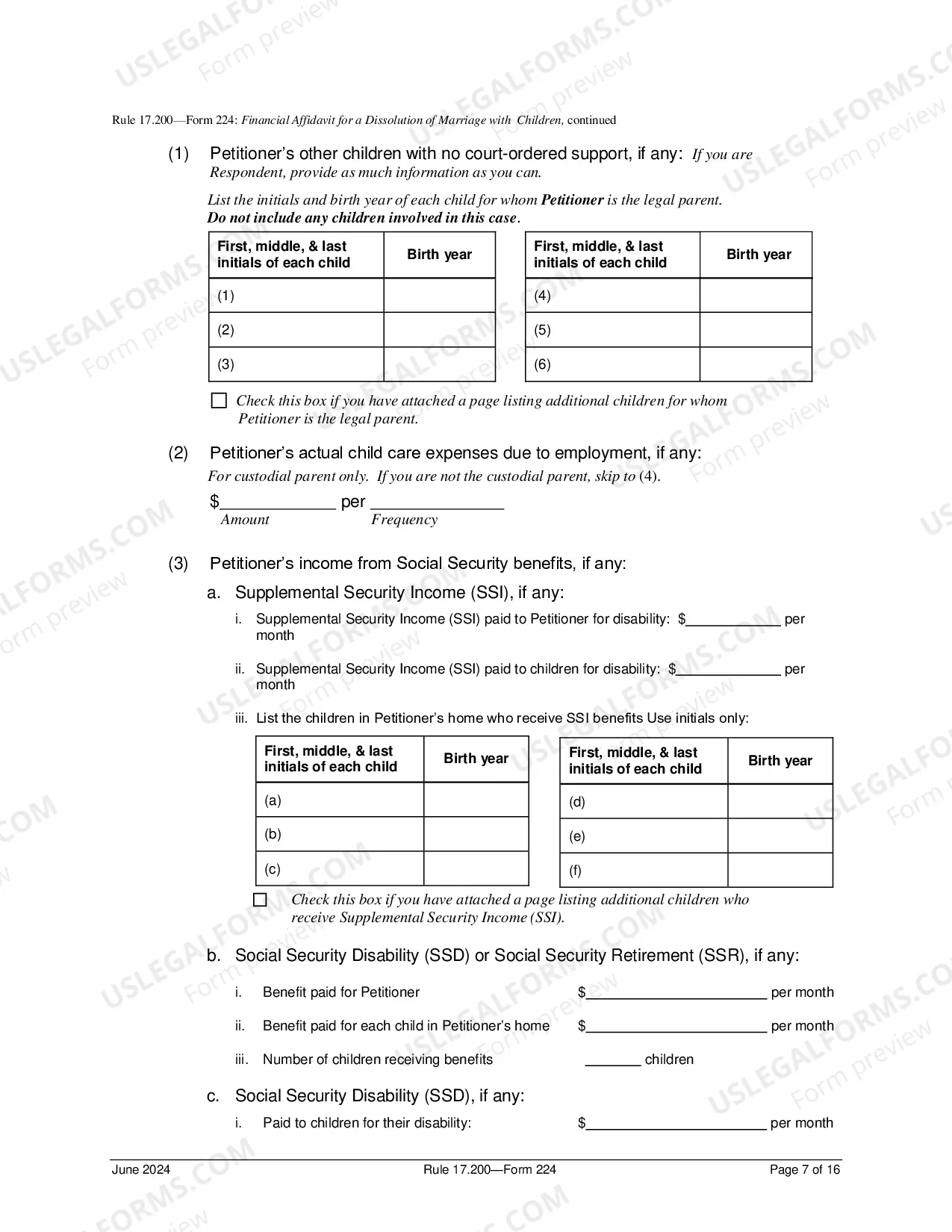 Preview Financial Affidavit For Dissolution of Marriage With Children