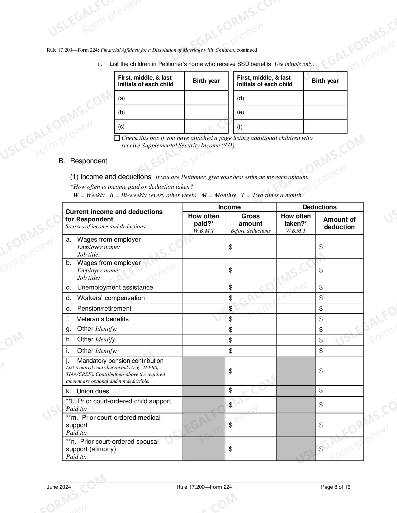 Preview Financial Affidavit For Dissolution of Marriage With Children