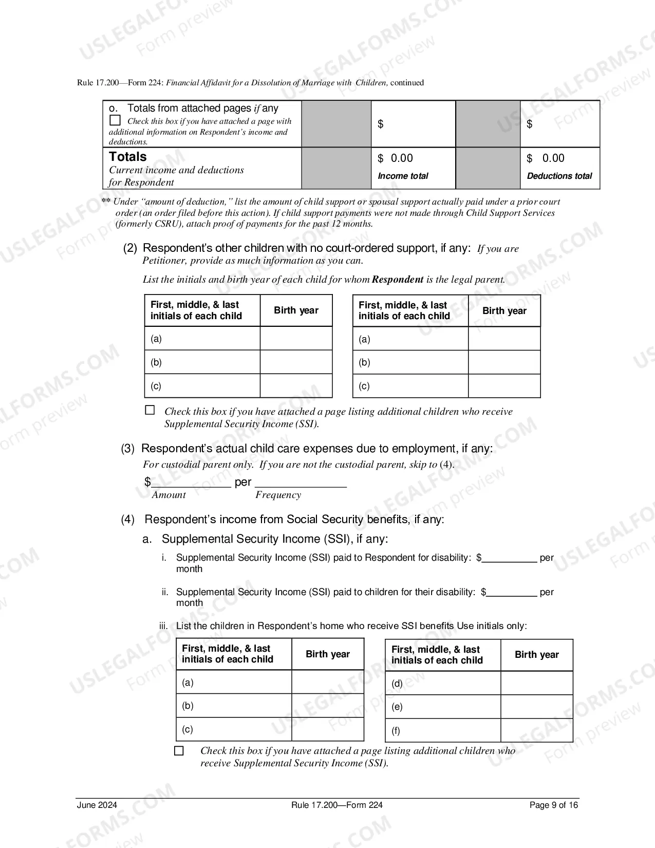 Preview Financial Affidavit For Dissolution of Marriage With Children