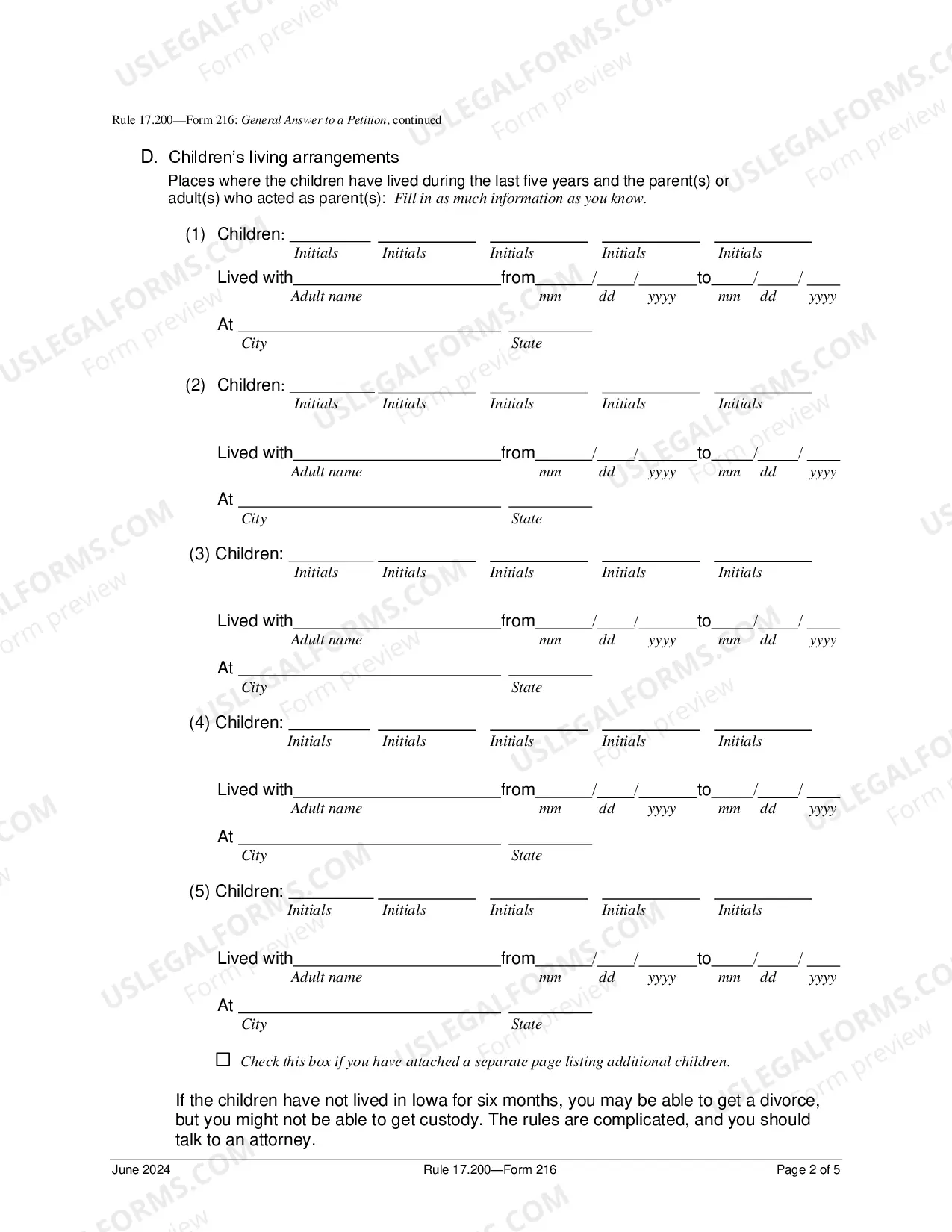 Preview General Answer To Petition For Dissolution of Marriage With Children