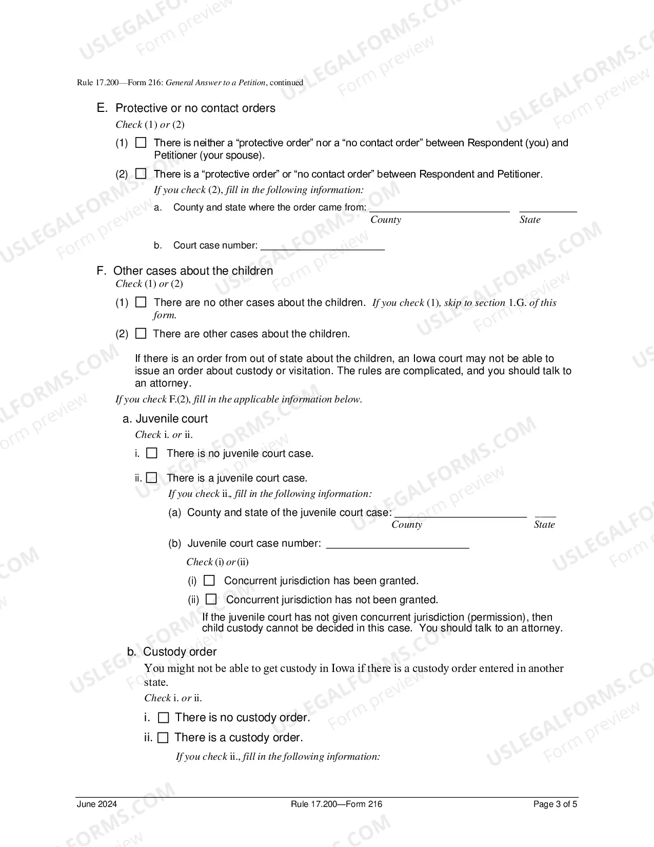 Preview General Answer To Petition For Dissolution of Marriage With Children