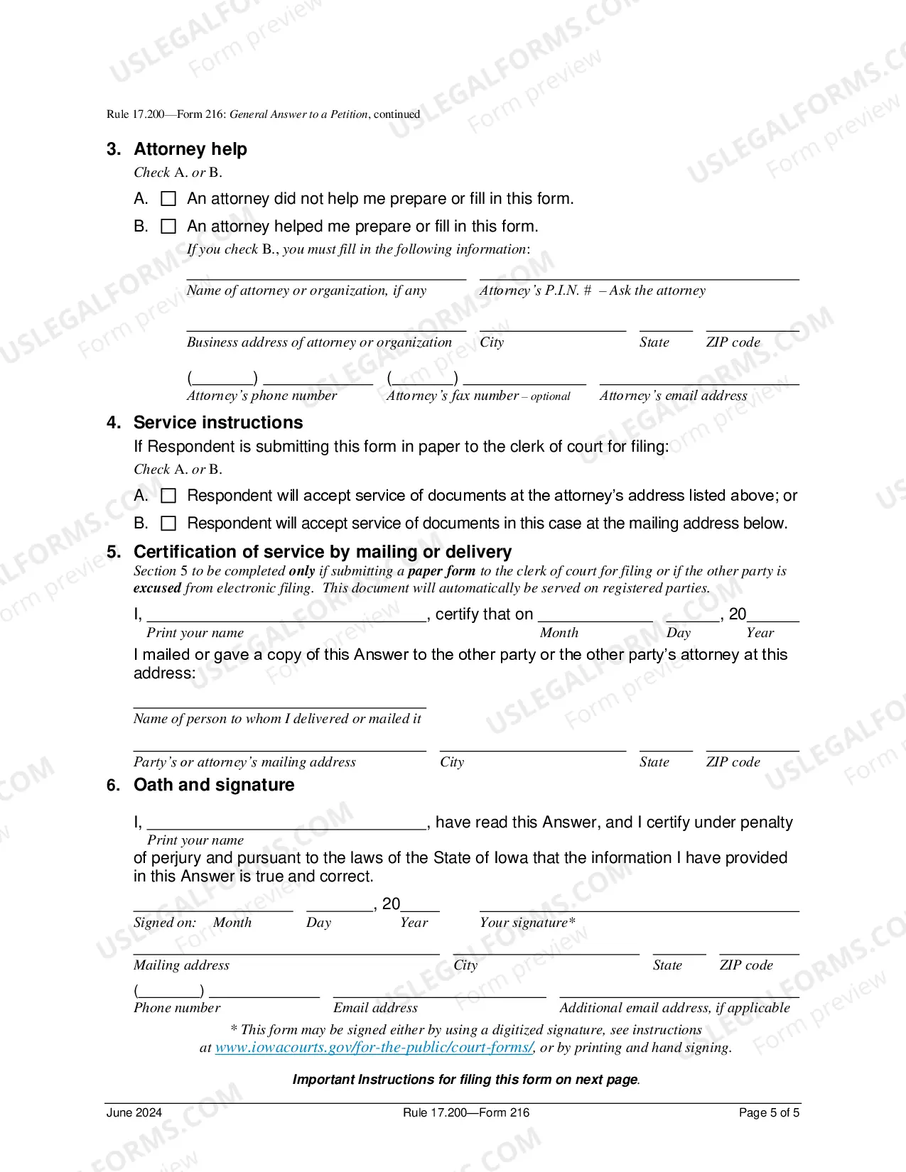 Preview General Answer To Petition For Dissolution of Marriage With Children