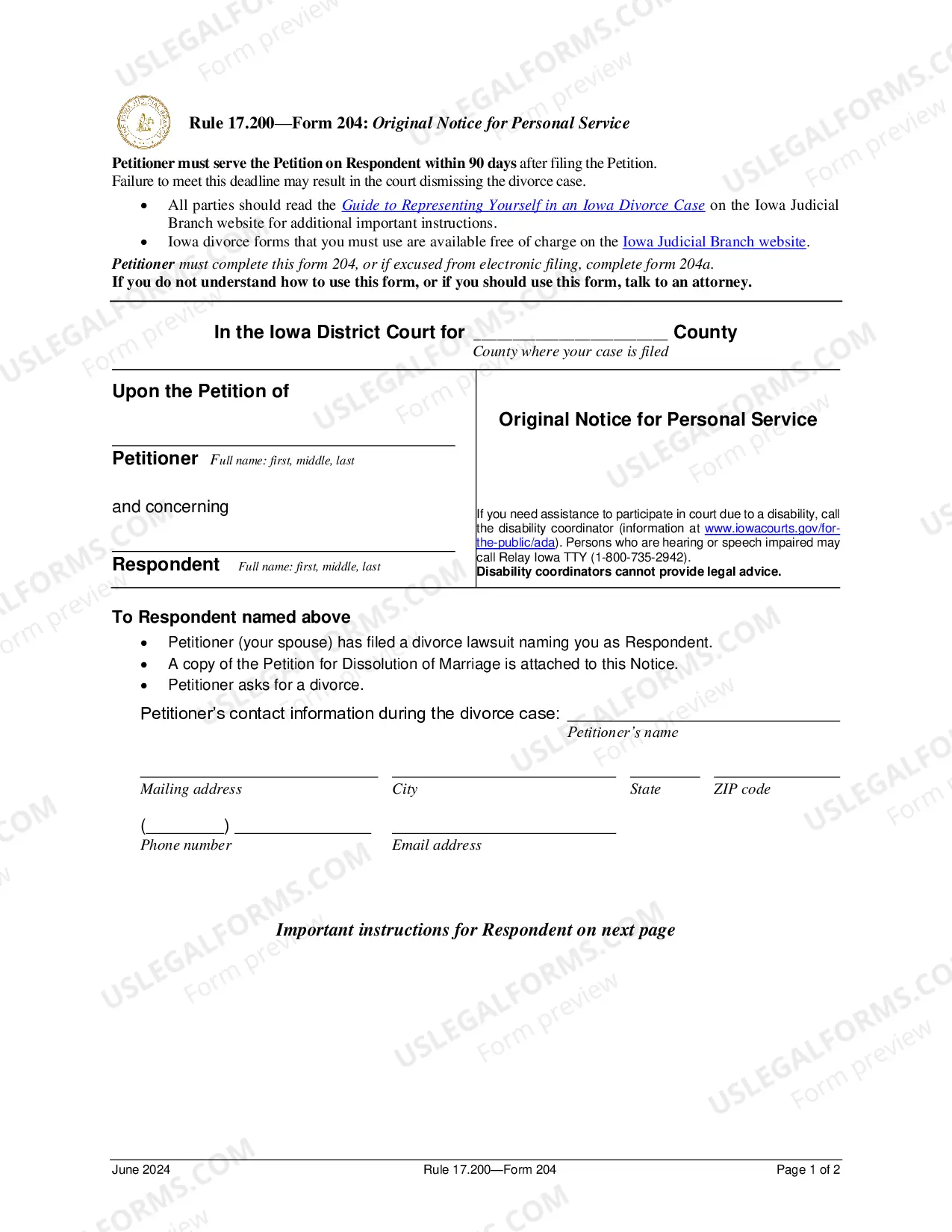 Preview Original Notice For Personal Service (Efiling)