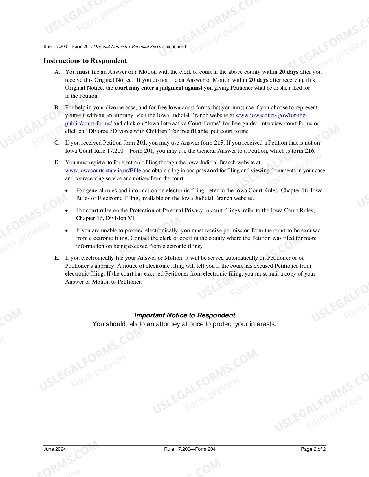 Preview Original Notice For Personal Service (Efiling)