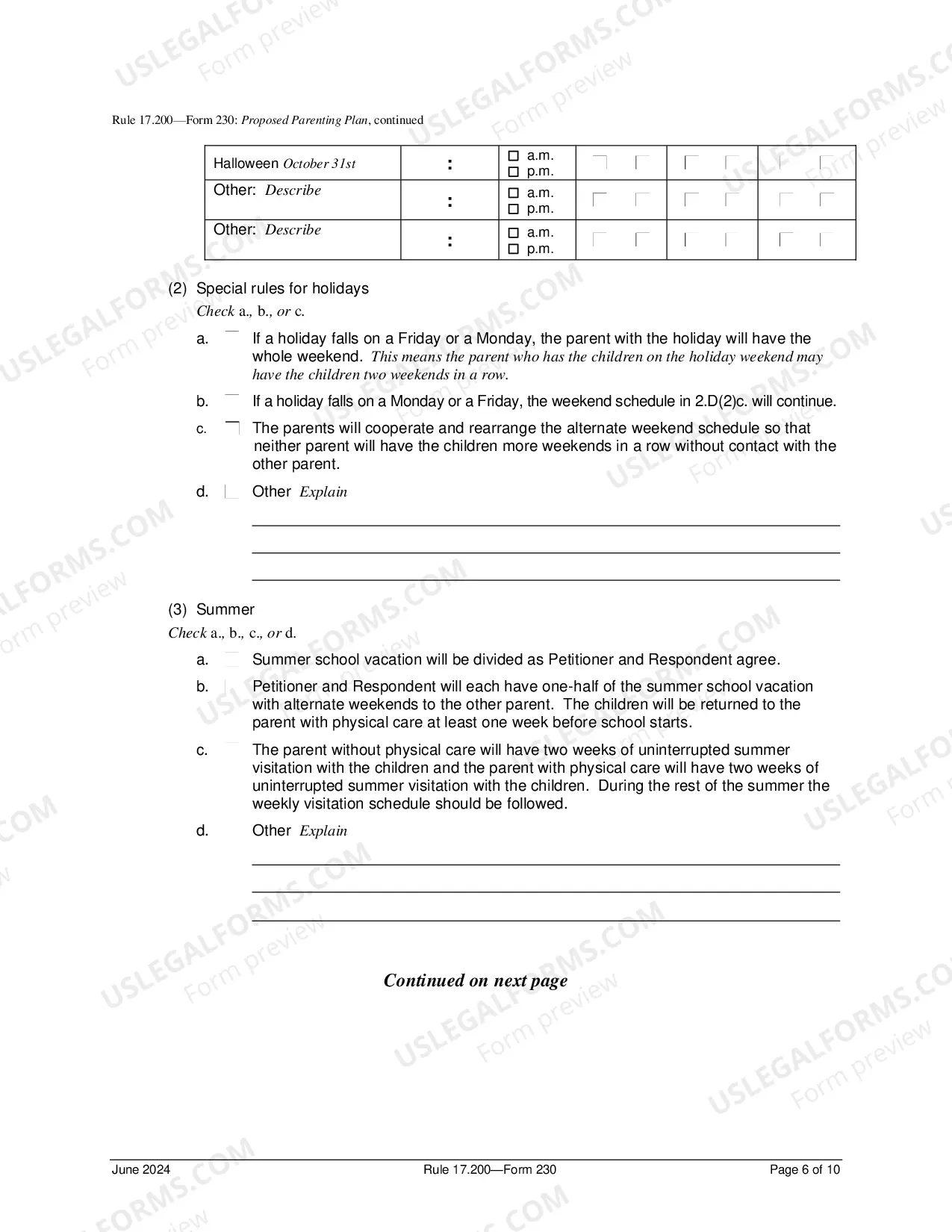Preview Proposed Parenting Plan