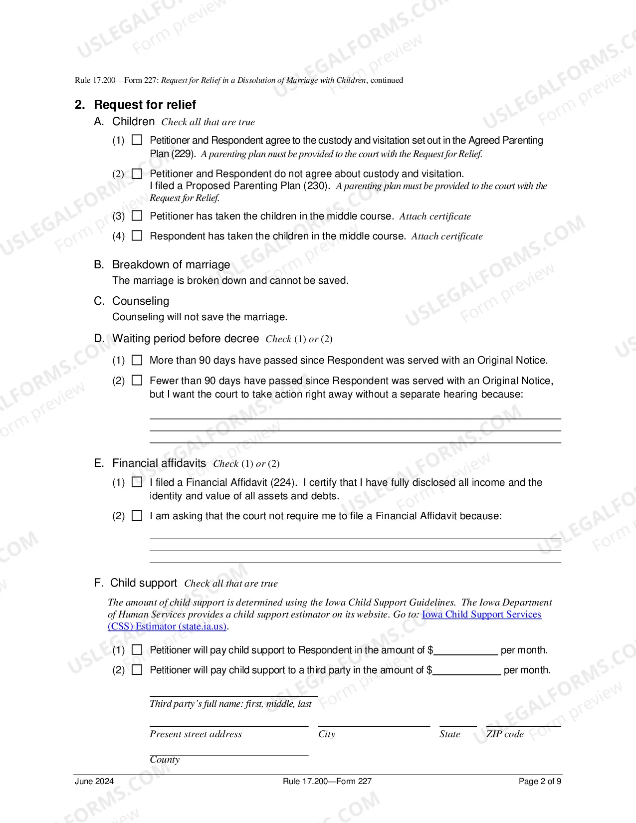 Preview Request For Relief In Dissolution of Marriage With Children
