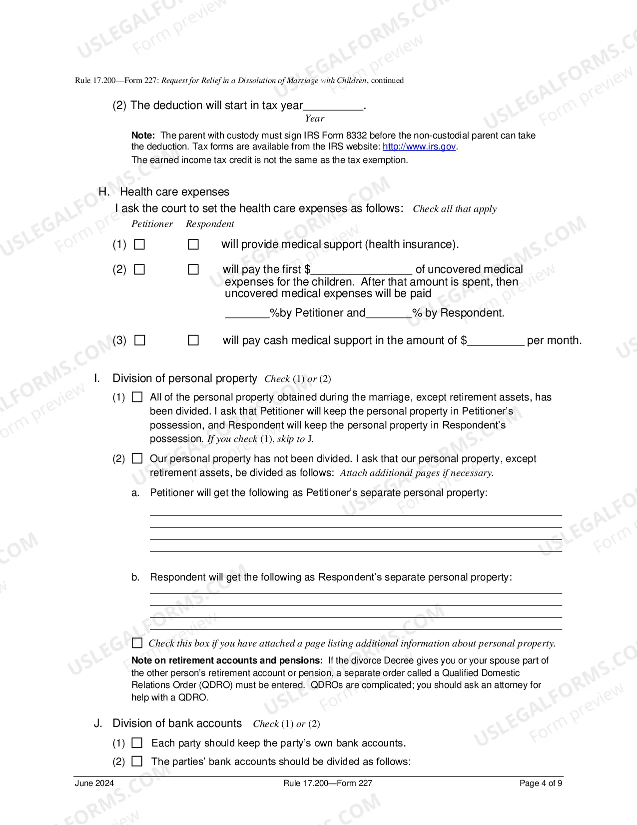 Preview Request For Relief In Dissolution of Marriage With Children